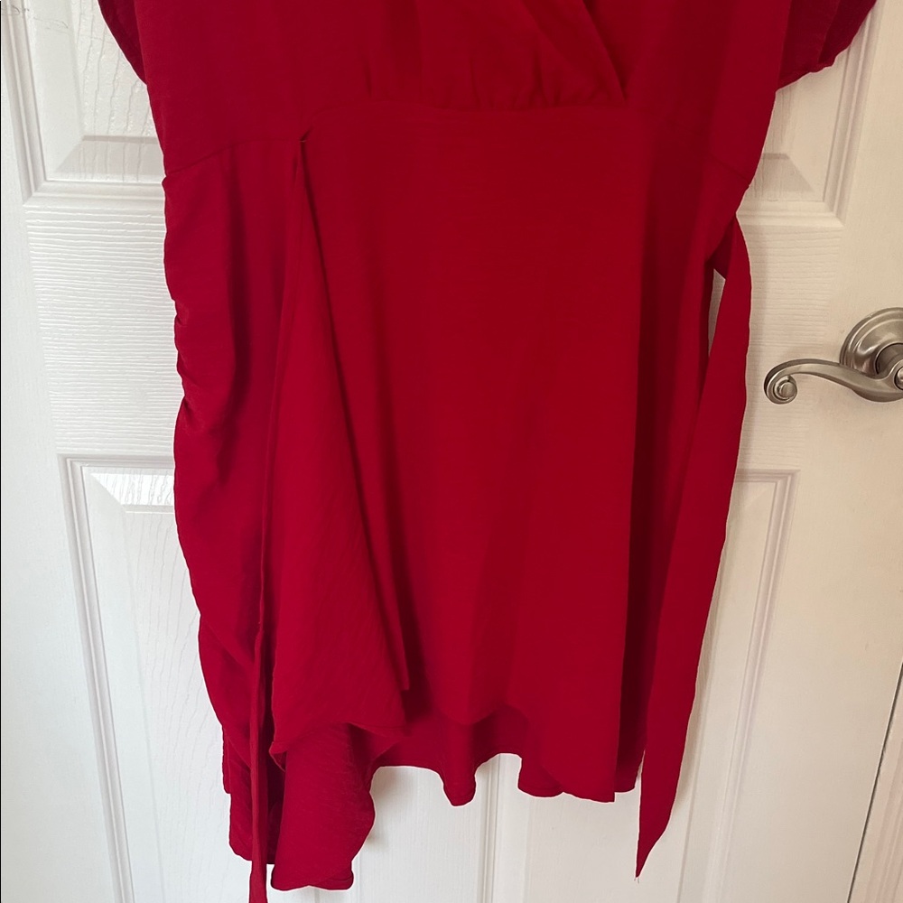 Red Wrap Mini Dress with Knot Detail - Picture 5 of 6